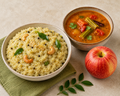 Millet pongal with sambar and Apple