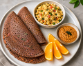 Ragi Vegetable Dosa with Scrambled Paneer, Bengal gram chutney and Orange