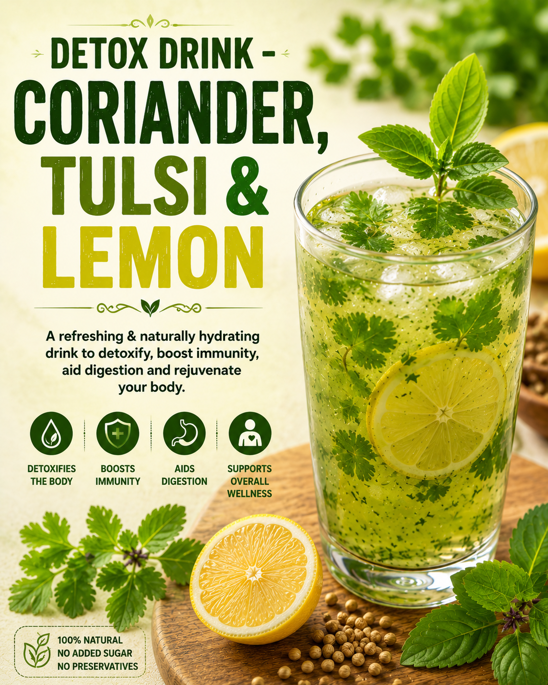 DETOX DRINK – CORIANDER, TULSI & LEMON