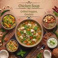 Chicken Soup, Grilled Veggies, omlette