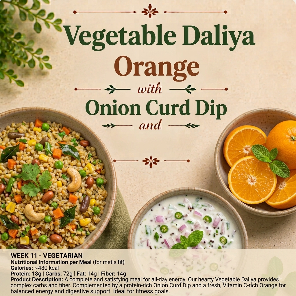 Vegetable Daliya, Orange, Onion Curd Dip
