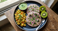 Ragi uthappam, egg bhurji, tbsp chutney, kiwi