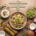 Chicken Idli Upma, Coconut Chutney, Kiwi