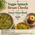 Spinach Besan cheela, Paneer onion Bhurji, Apple