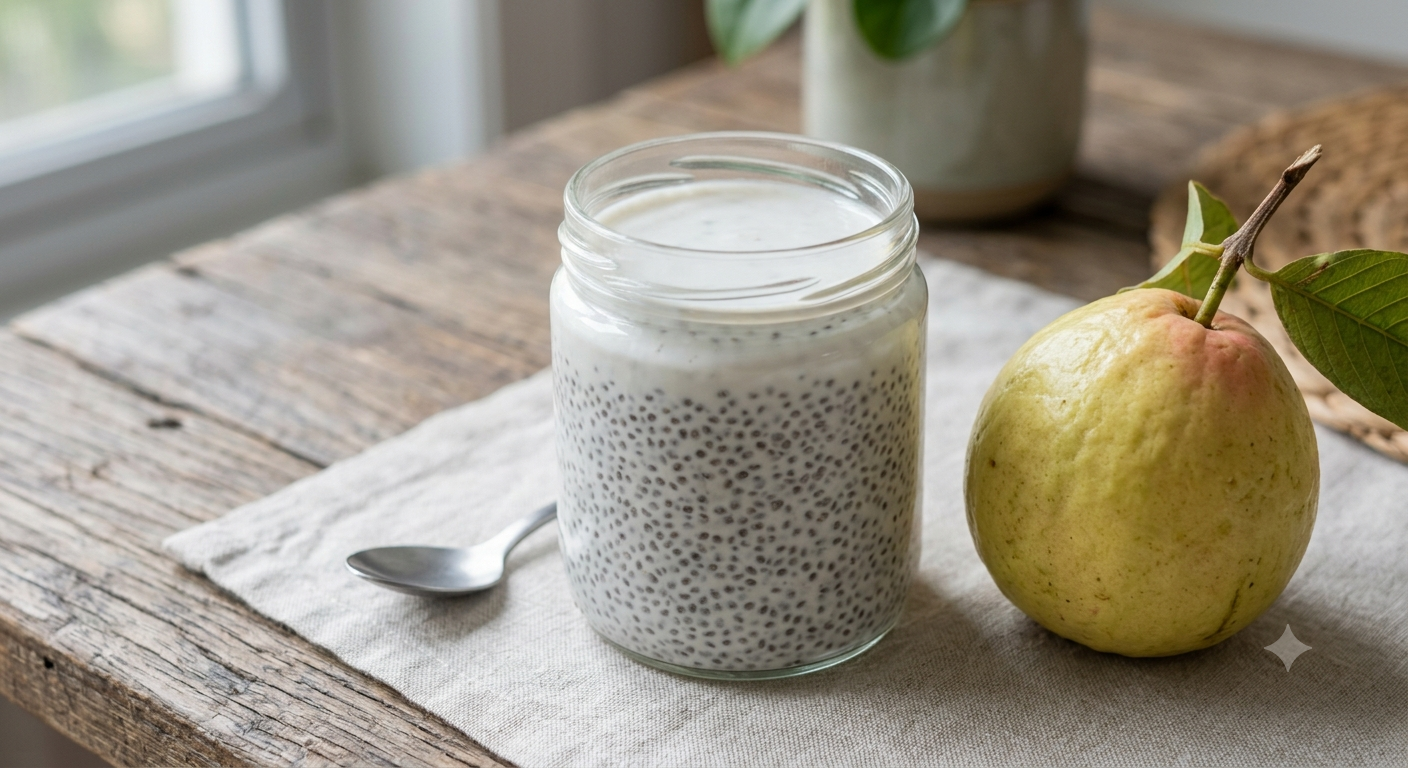 Chia pudding, coconut milk, Guava