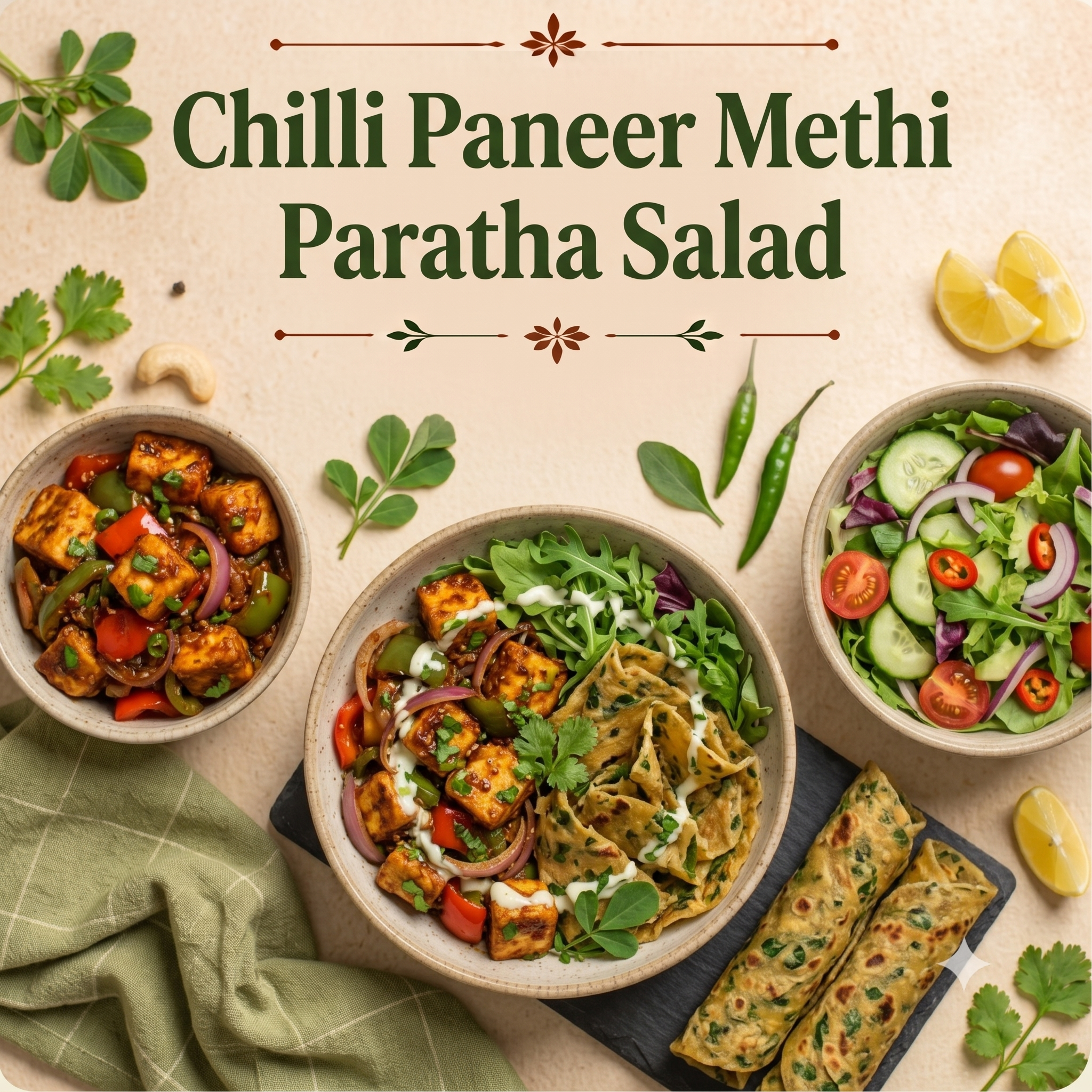 Chilli Paneer Methi Paratha Salad