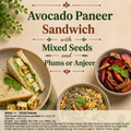Avocado Paneer Sandwich, Mixed  Seeds, Plums or anjeer
