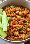 Jeera millet rice with Grilled veggies, Yogurt, Lobia fry and Drumstick Dal