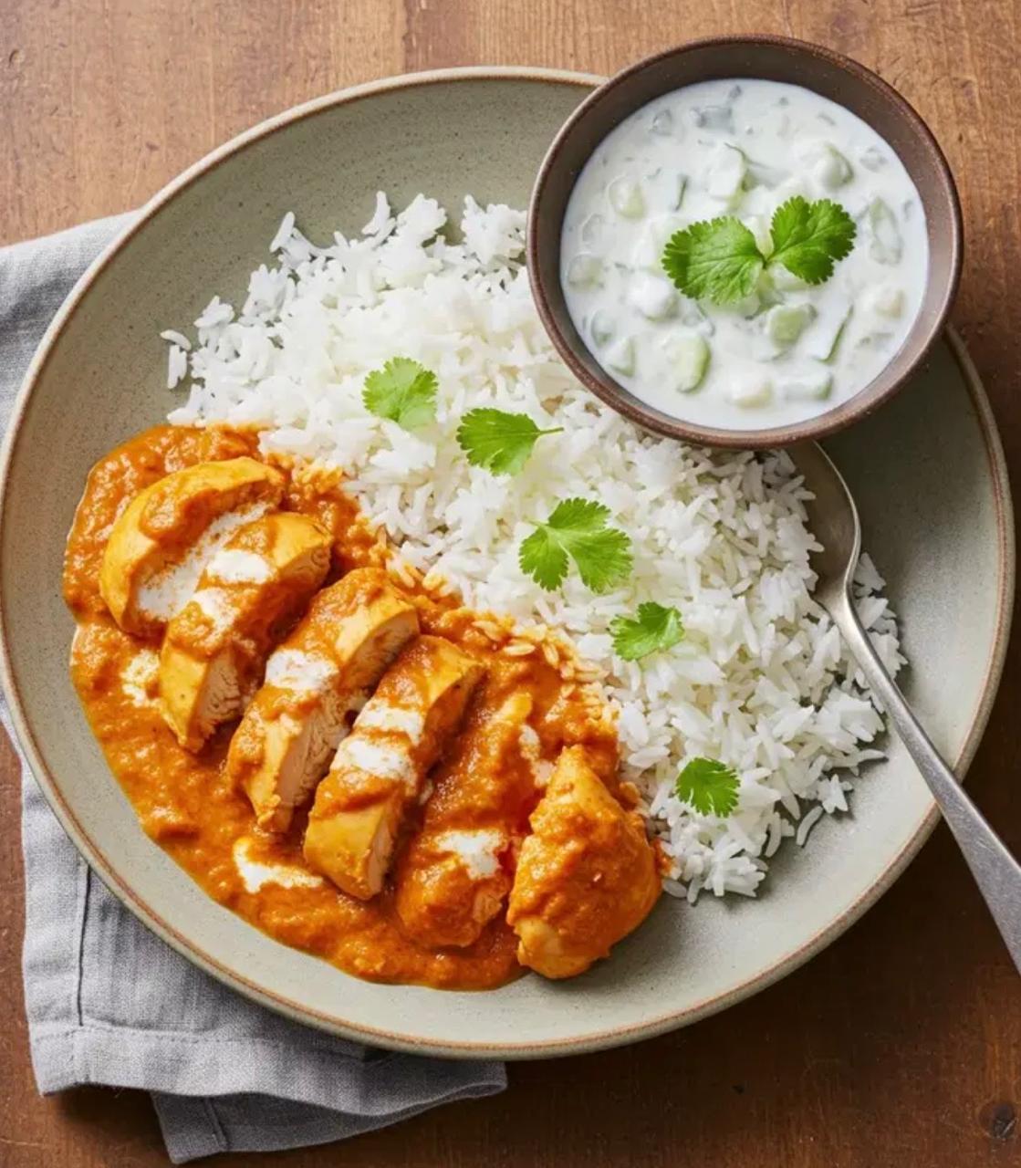 Chicken Egg Masala with Cucumber Raita and  Lemon Herb Rice