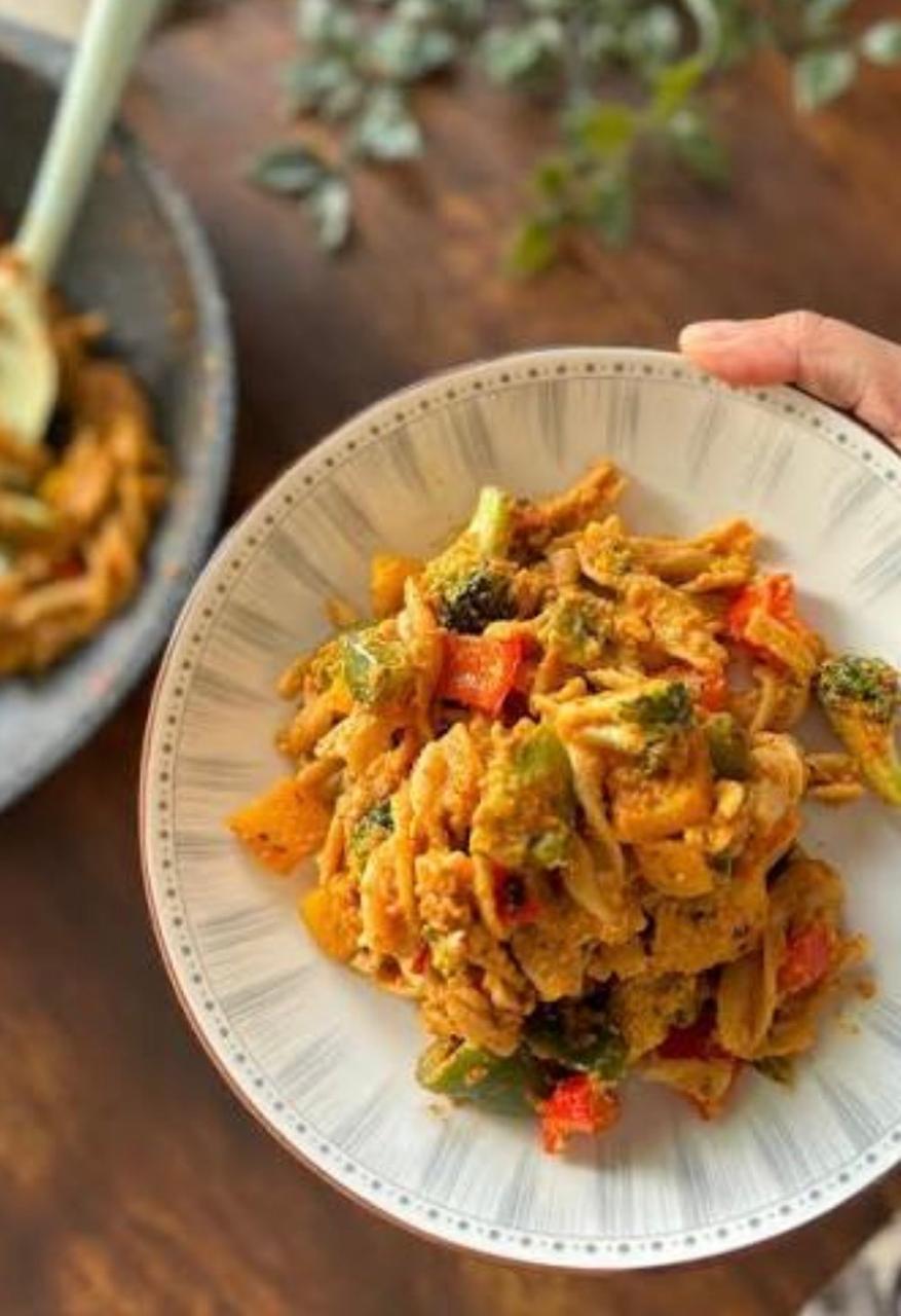 Vegetable Millet Pasta with Grilled Paneer and Sauteed Veg