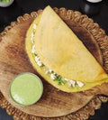 Moong paneer cheela with Fresh coconut chutney and Chana salad