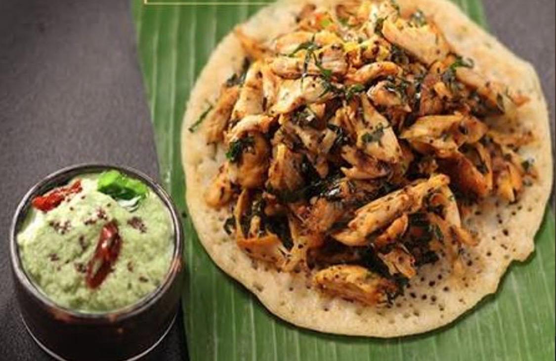 Chicken Uttapam with Mint Chutney , Greek Yogurt and Kiwi