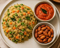 Quinoa Upma with Peas, Carrot & Beans, Tomato Chutney & Roasted Almonds